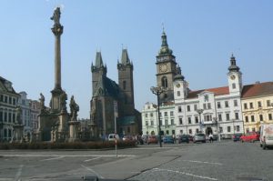 Jicin town square with church and city hall and religious