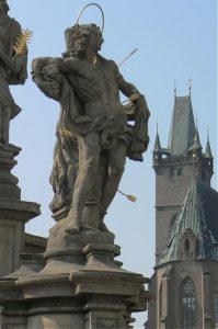 Detail of religious monument in Old own square; this statue