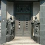 Art deco entry statuary to a bank in Old Town