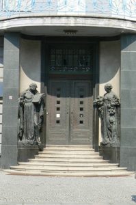 Art deco entry statuary to a bank in Old Town