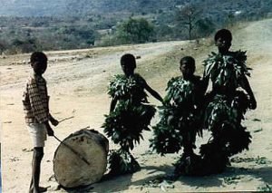 Roadside boys in leaf costumes