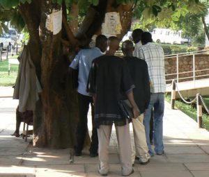 Makerere University campus in Kampala - students checking grades
