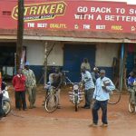 Masindi bookstore; walking and bicycles are the most common