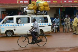 Masindi - a typical taxi van loaded with goods