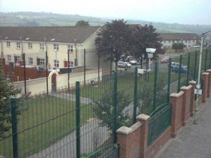 Divider 'peace' fences in Catholic-Protestant neighborhood (note security camera)