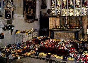 Trinity Church altar with flowers (1964 quadricentenial celebration)