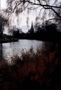 Trinity Church on River Avon in winter