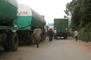 Trucks waiting for border clearance.