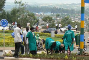 Gardening in Kigali. Each citizen is expected to donate some