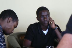 Student at trendy Internet cafe in Kigali.