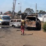 Burned out vehicles.