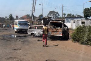 Burned out vehicles.