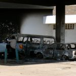 Burned out vehicles from riots a dew days before