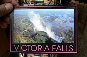 Postcard overview of the Falls; Zambia in the foreground, Zimbabwe