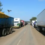 Truck waiting to clear customs in Zambia to cross the