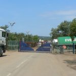 Cargo trucks waiting to clear customs in Zambia to cross