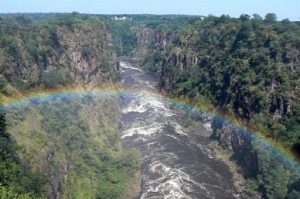 View from the Victoria Falls Bridge down into the Zambezi