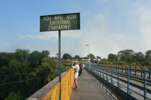 The border line is on the bridge.  Zimbabwe's first town