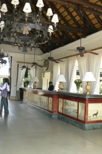 Reception desk at the Royal Livingstone Resort.