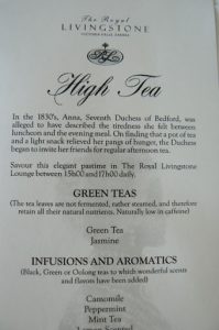 At four PM high tea is served in the elegant