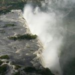 View of Victoria Falls from the helicopter. The falls are