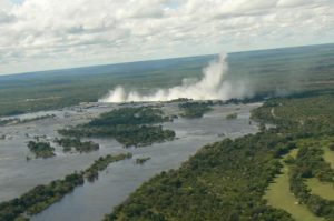 Looking down the Zambezi River toward the gorge.