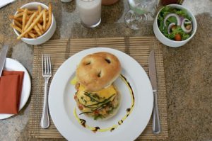 Veggieburger at poolside