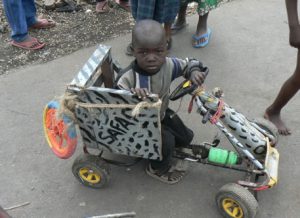 A hand made (by his father) safari cart is the