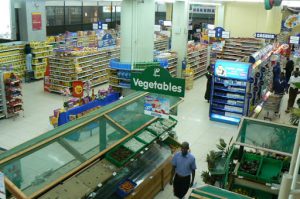 Nairobi downtown - supermarkets are full of goods.