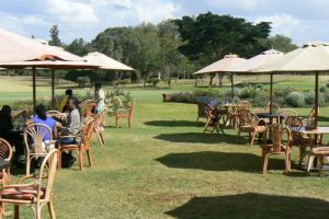 Tables overlooking the golf course at