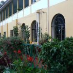 Kibo Hotel front facade and gardens.