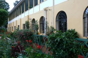 Kibo Hotel front facade and gardens.