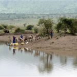 Masai women gathering water by hand which is carried back