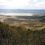 The crater formed when a giant volcano exploded and collapsed