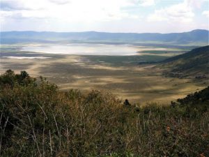 The crater formed when a giant volcano exploded and collapsed