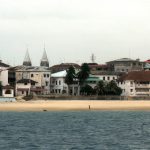 Waterfront street scene on arrival in Stone Town.
