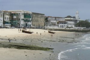 Waterfront street scene on arrival in Stone Town