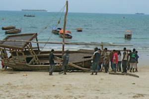 Old dhow under repair in Stone Town