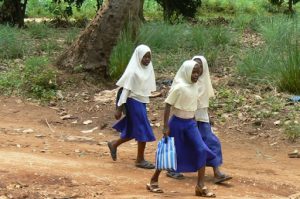 Muslim schoolgirls on the way to school.