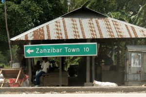Sign - Zanzibar Town 10 miles.