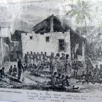Old engraving of the slave market. "The world's last open slave
