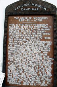 Sign - National museum Zanzibar. The House of Wonders