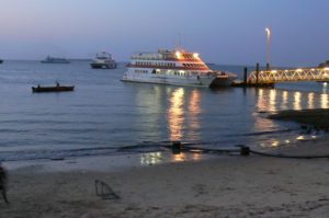 Ferry from Dar es Salaam on the mainland arriving at