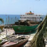 Stone Town port: unloading a shipload of hardwood lumber by