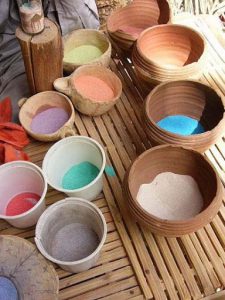 Colored sand for making bottle sand art.