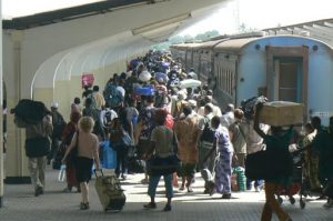 Hundreds and hundreds of passengers boarding