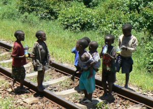 Poor children along the tracks