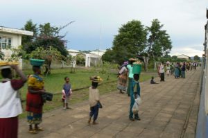 Food vendors at a rural station.