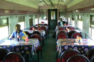 Dining car in the Tazara train