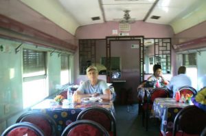 Dining car in the Tazara train